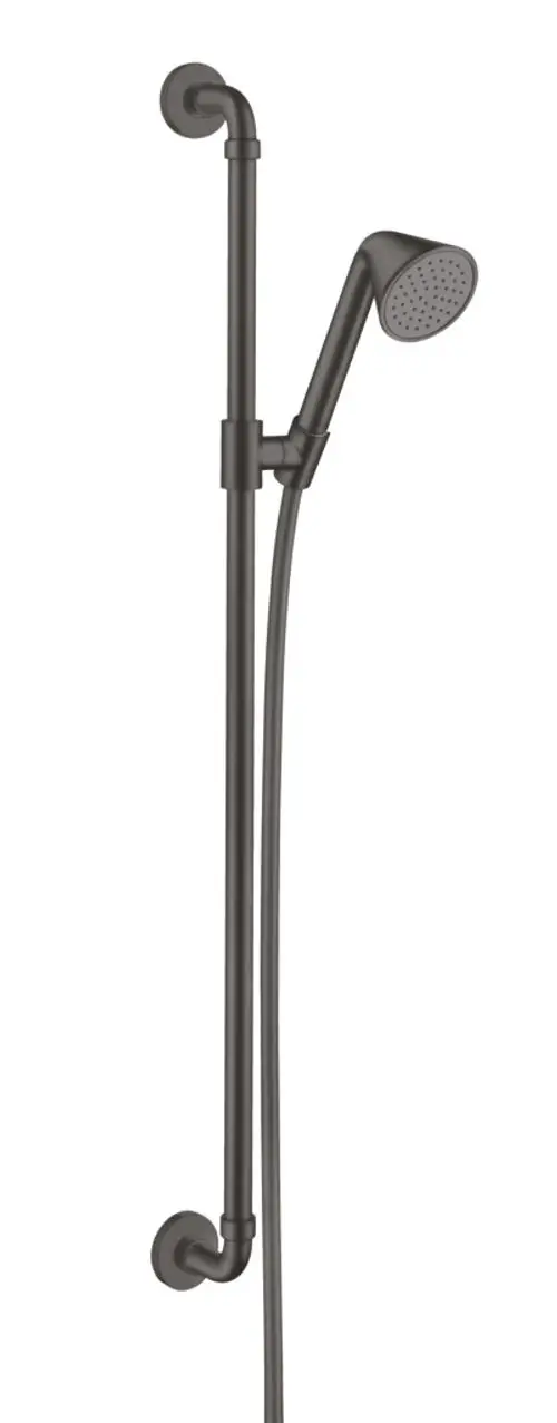 Brauseset mit Handbrause und Schiene in gebürstetem Schwarzchrom. Ausstattung von AXOR, geeignet für die Montage in Dusche oder Bad.